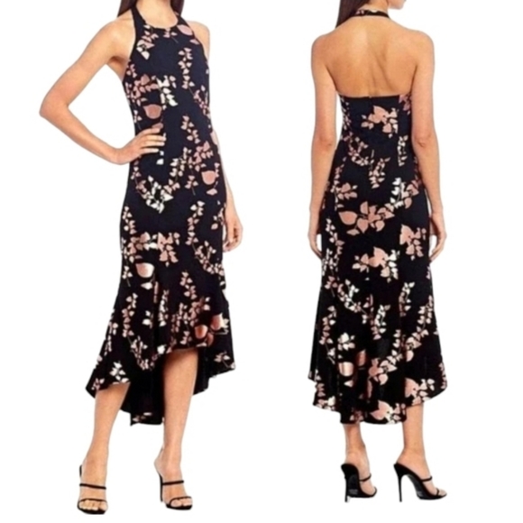 Badgley Mischka Dresses & Skirts - NWT Belle Badgley Mischka Kylie Rose Gold Black Floral Leaf Gown Dress Size S